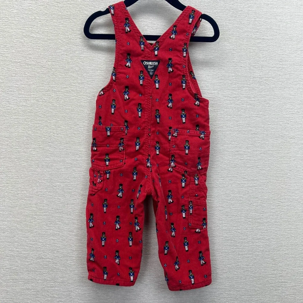 OshKosh Bgosh Vestback Kids Red Corduroy Nutcracker Soldier Lined Overalls 12M